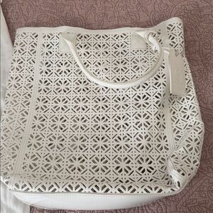 Tory Burch White Laser Cut Tote